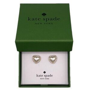 Kate Spade Pearl & Gold Heart Earrings My Love Pave Hearts Studs NEW NWT Jewelry